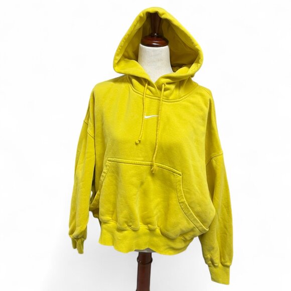 Nike Center Swoosh Yellow Oversized Boxy Pullover Hoodie Streetwear Small - Picture 1 of 10